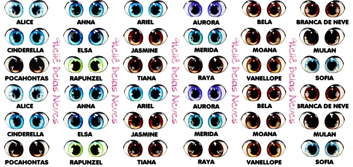 Olhos RESINADOS PRINCESAS ABNPRINCESINHASOLHOS
