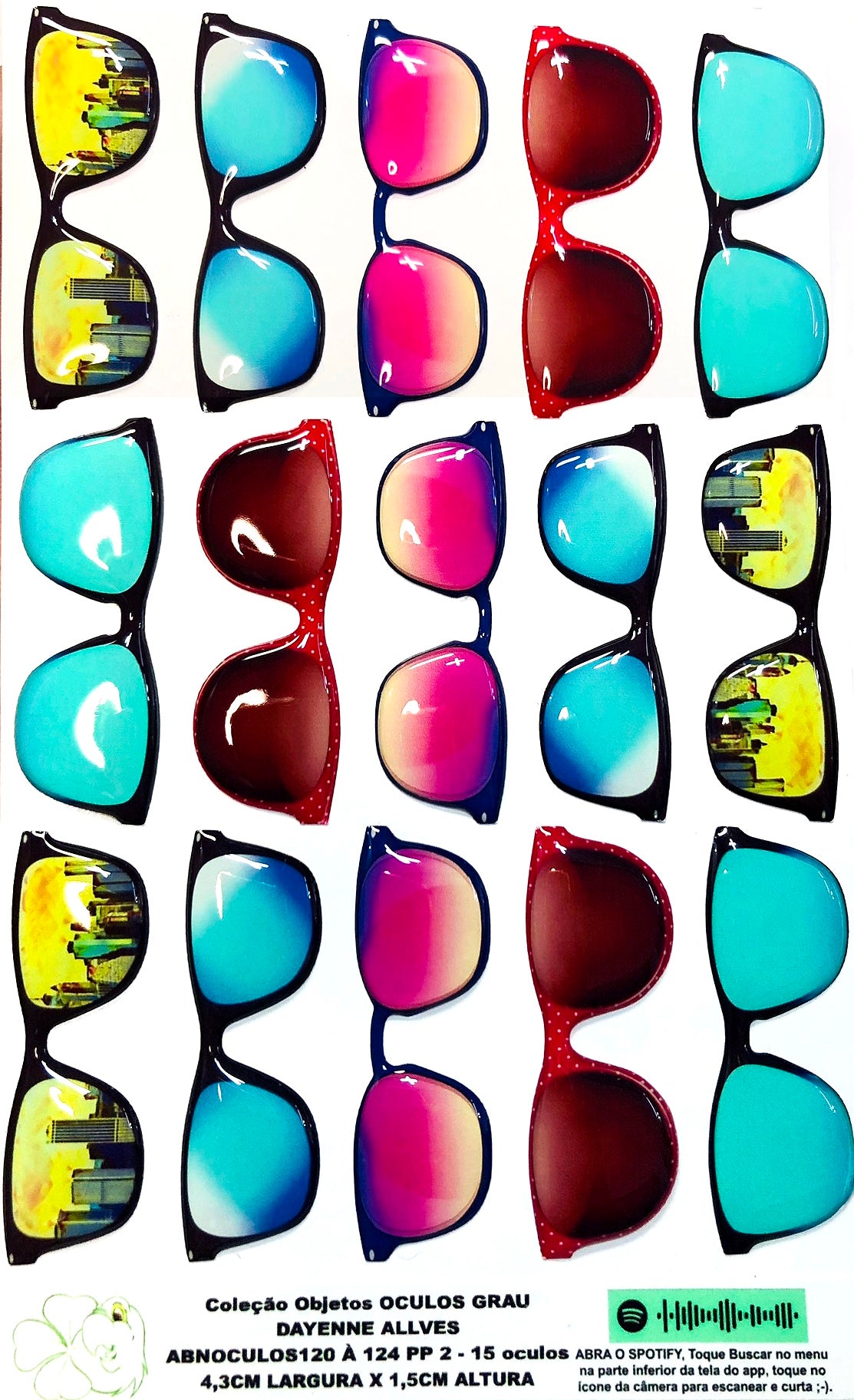 Oculos RESINADOS ESCUROS FUNDO BRANCO - ABNOCULOS120 A 124