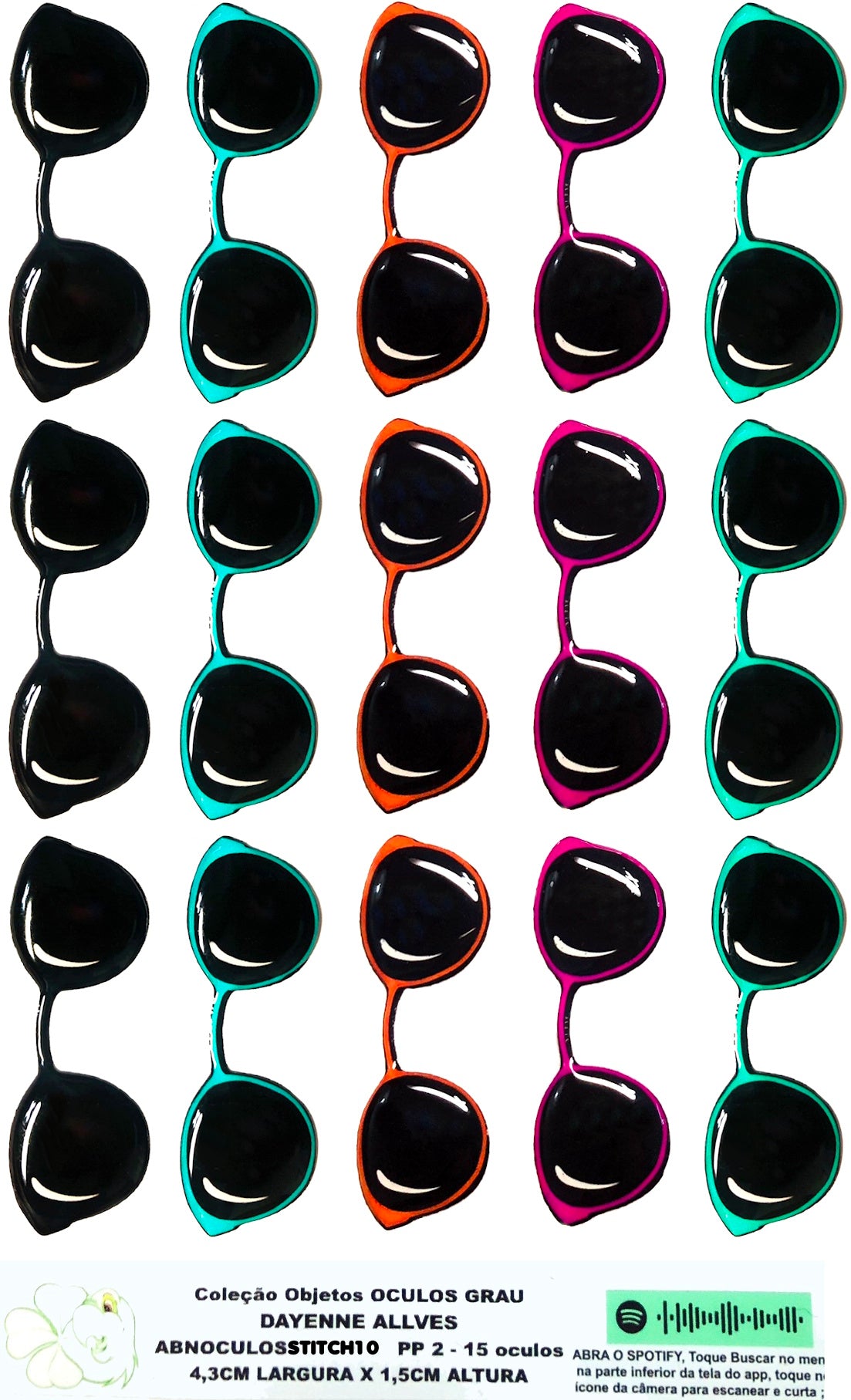 Oculos RESINADOS ESCUROS FUNDO TRANSPARENTE - ABNOCULOSSTITCH10
